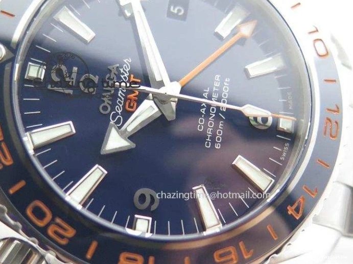 1229 Planet Ocean GMT 42mm V6F 1:1 Best Edition Blue Bezel Orange Numbers On SS Bracelet A Compact 8254